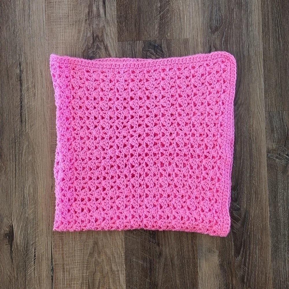 Crochet Handmade Neon Bright Barbie Pink Throw Lap Baby Blanket Afghan